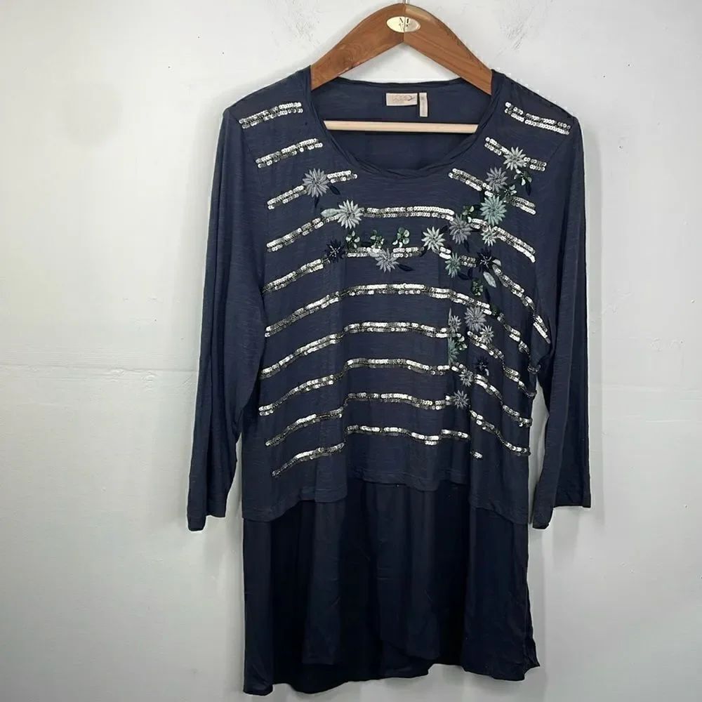LOGO Lavish Sequin Embroidery Trapeze Tunic size XL Gray
